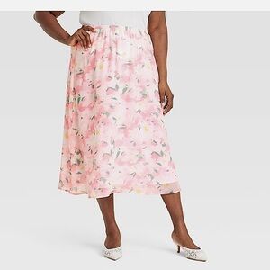 A New Day Women’s Pink Floral Midi Skirt Size Medium